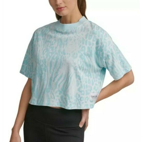 Calvin Klein Tops - Calvin Klein Performance Tee XL Cropped Top Blue Animal Print 10A